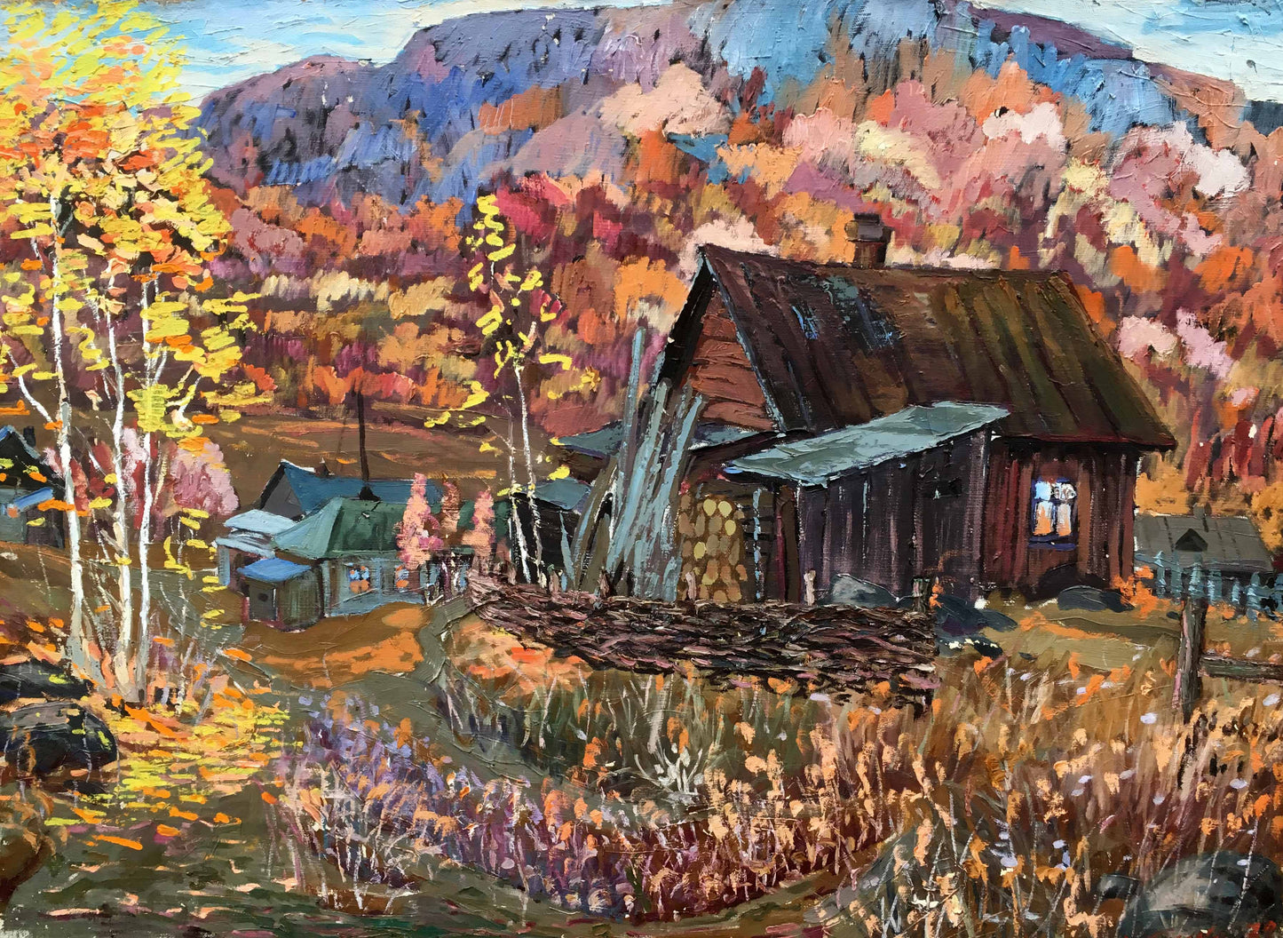 Oil painting Hut in the autumn forest Iv. Geyko