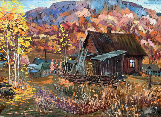 Oil painting Hut in the autumn forest Iv. Geyko