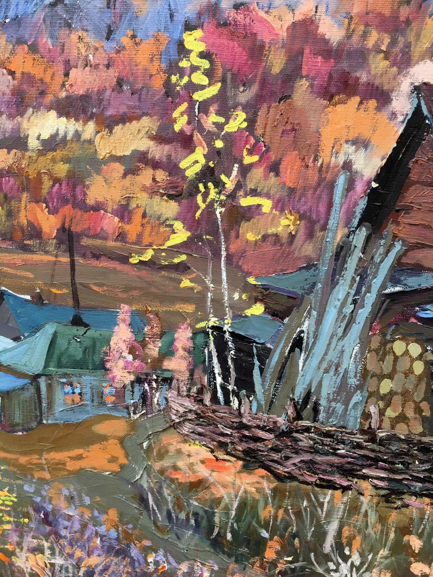 Oil painting Hut in the autumn forest Iv. Geyko