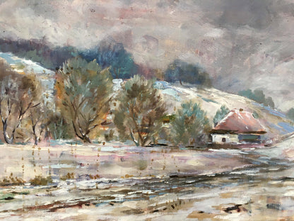 Winter landscape oil painting