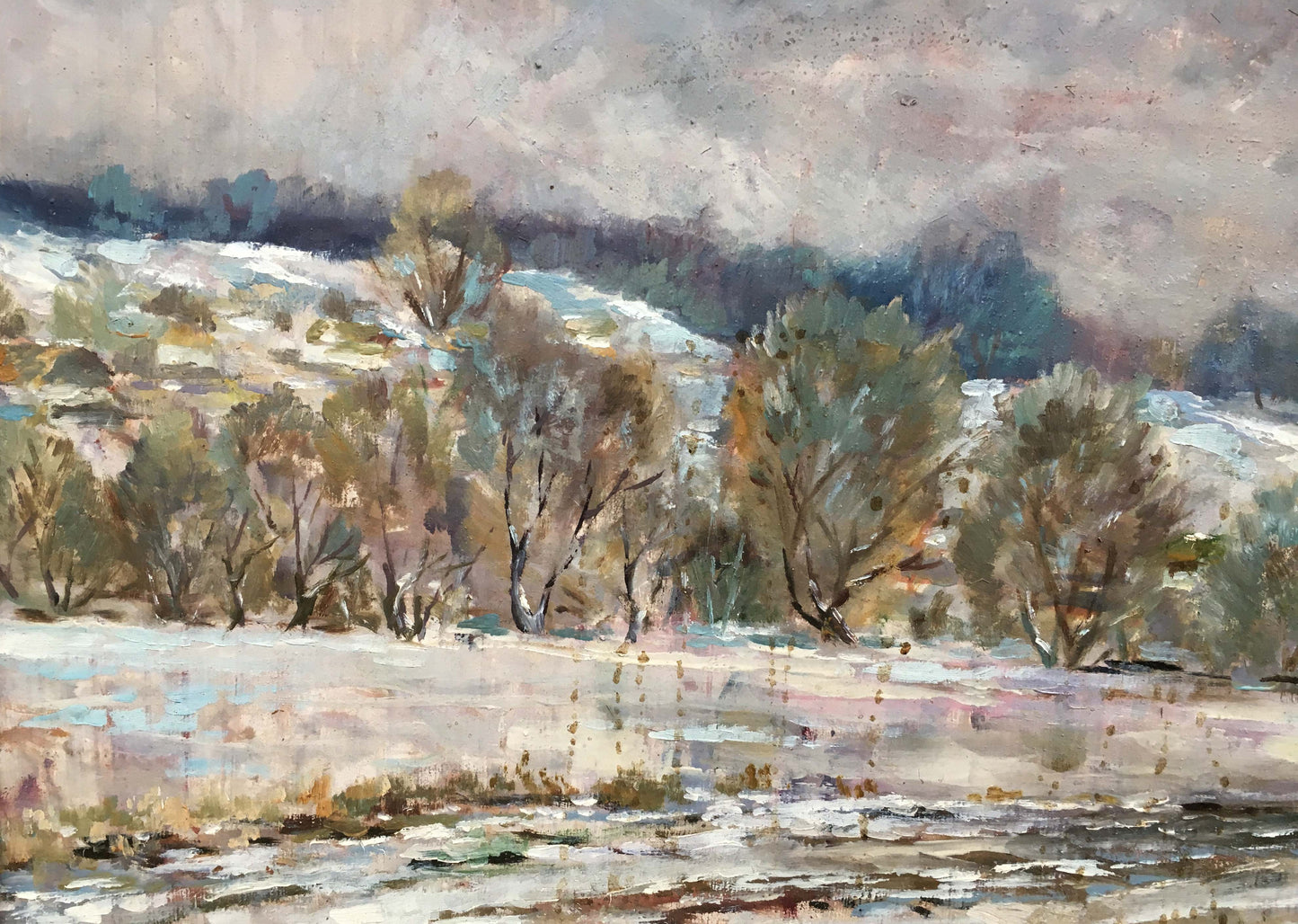 Winter landscape oil painting