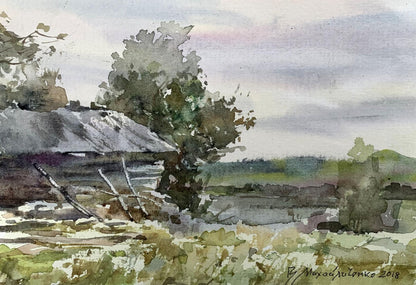 Watercolor painting House on the shore Viktor Mikhailichenko