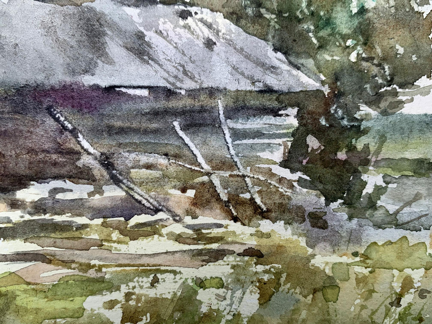 Watercolor painting House on the shore Viktor Mikhailichenko