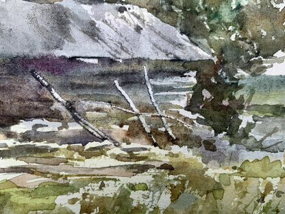 Watercolor painting House on the shore Viktor Mikhailichenko