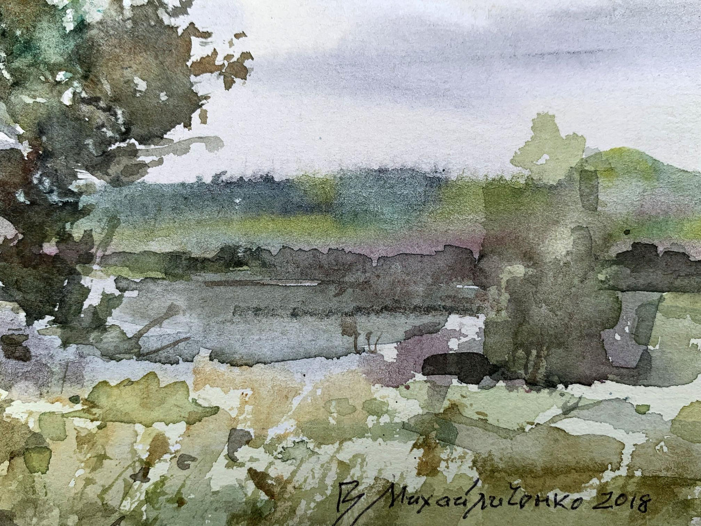 Watercolor painting House on the shore Viktor Mikhailichenko