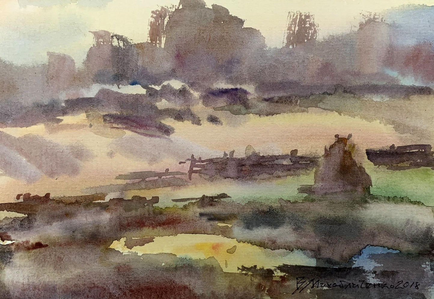 Watercolor painting Village edge Viktor Mikhailichenko