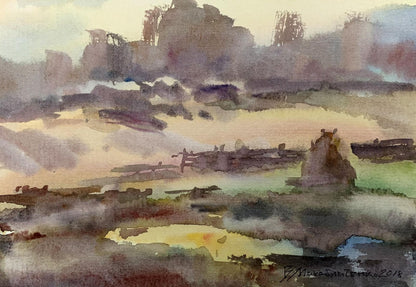 Watercolor painting Village edge Viktor Mikhailichenko