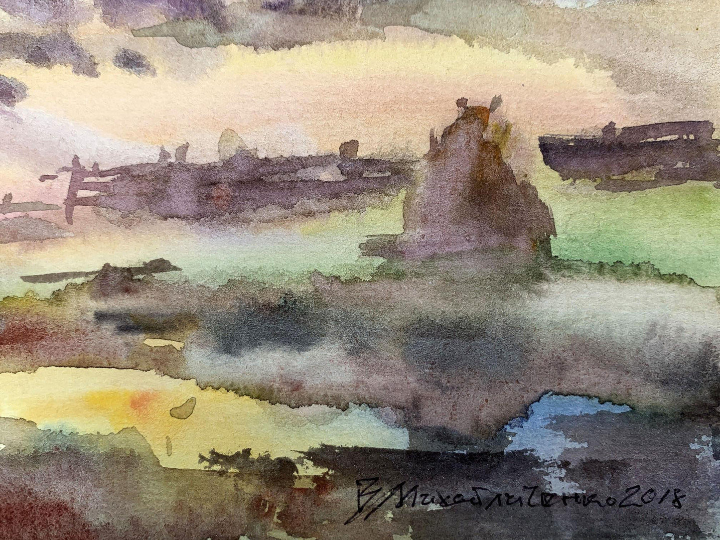 Watercolor painting Village edge Viktor Mikhailichenko