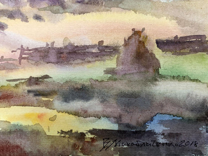 Watercolor painting Village edge Viktor Mikhailichenko