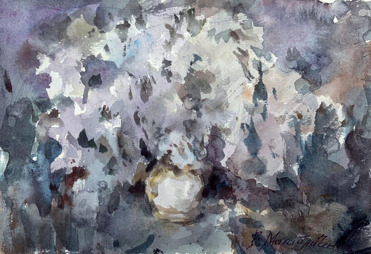 Watercolor painting White flowers Viktor Mikhailichenko