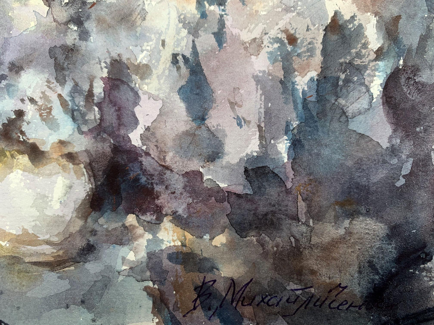 Watercolor painting White flowers Viktor Mikhailichenko