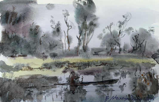 Watercolor painting Fishing holidays Viktor Mikhailichenko