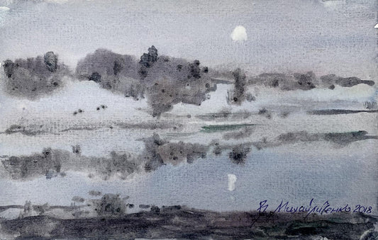 Watercolor painting The fog has risen Viktor Mikhailichenko