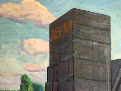 Oil painting At the monument Tyukha Ivan Andreevich