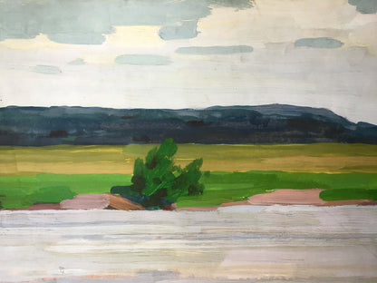 Gouache painting River landscape Vladimir Chernikov