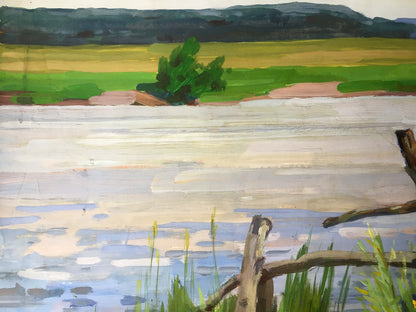 Gouache painting River landscape Vladimir Chernikov
