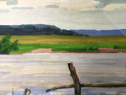 Gouache painting River landscape Vladimir Chernikov