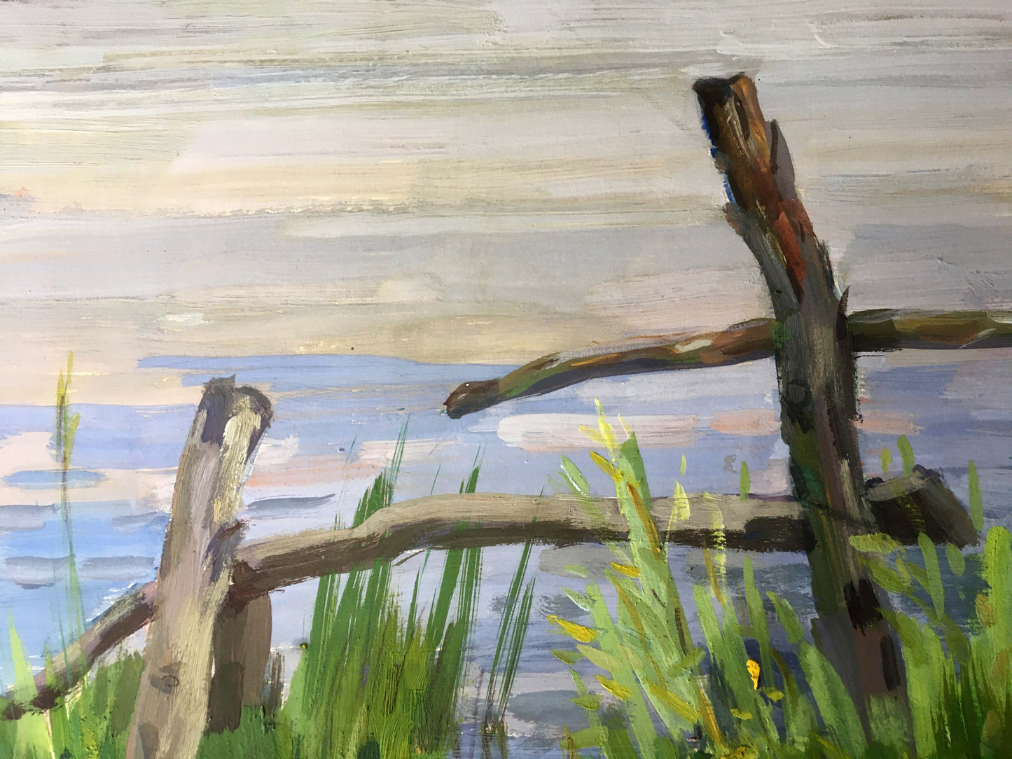 Gouache painting River landscape Vladimir Chernikov