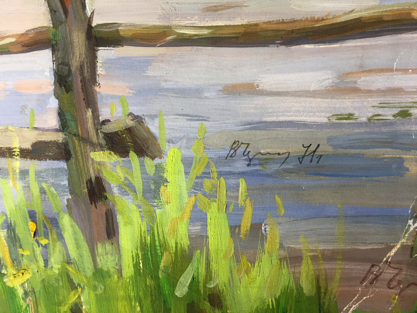 Gouache painting River landscape Vladimir Chernikov