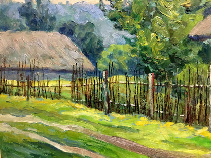 Peasant Village Scene in Oil by A. Cherkas
