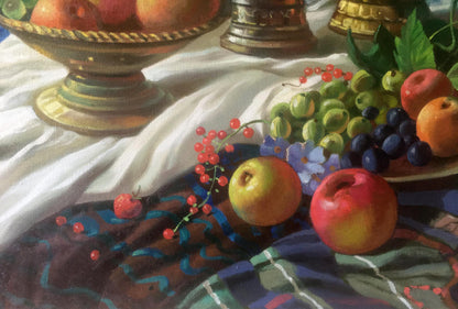 Oil painting Bouquet of flowers and grapes Anatoly Tarabanov