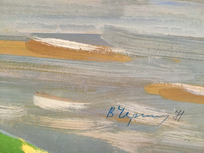 Gouache painting Serene river landscape Vladimir Chernikov