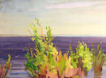 Gouache painting Calm coastal river Vladimir Chernikov