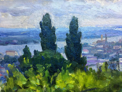 Popov I. A.'s oil painting offers a captivating perspective of Pechersky Park