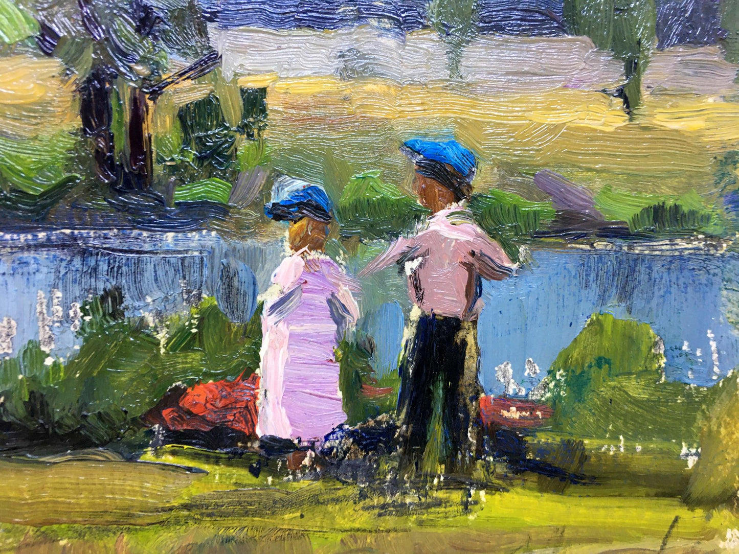 Oil painting Kids by the river Popov I. A.