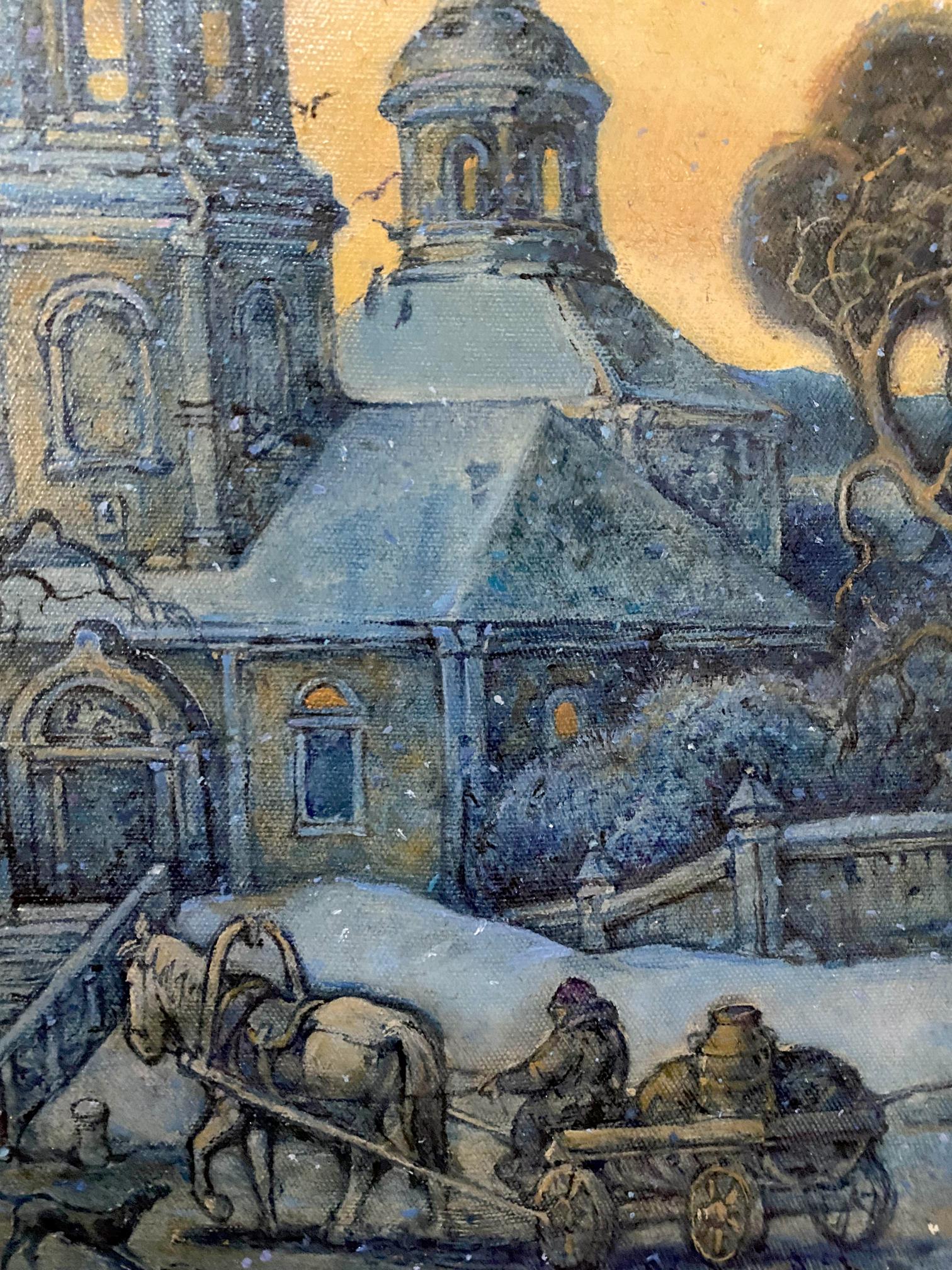 Oleg Litvinov's Oil Painting of a Winter Church Scene