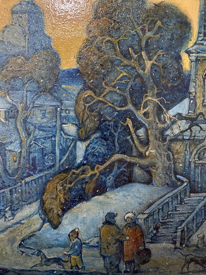 Winter Landscape with Church: Oleg Litvinov's Oil Painting