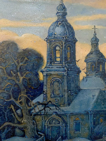 Oil Art: Winter Church Scene by Oleg Litvinov
