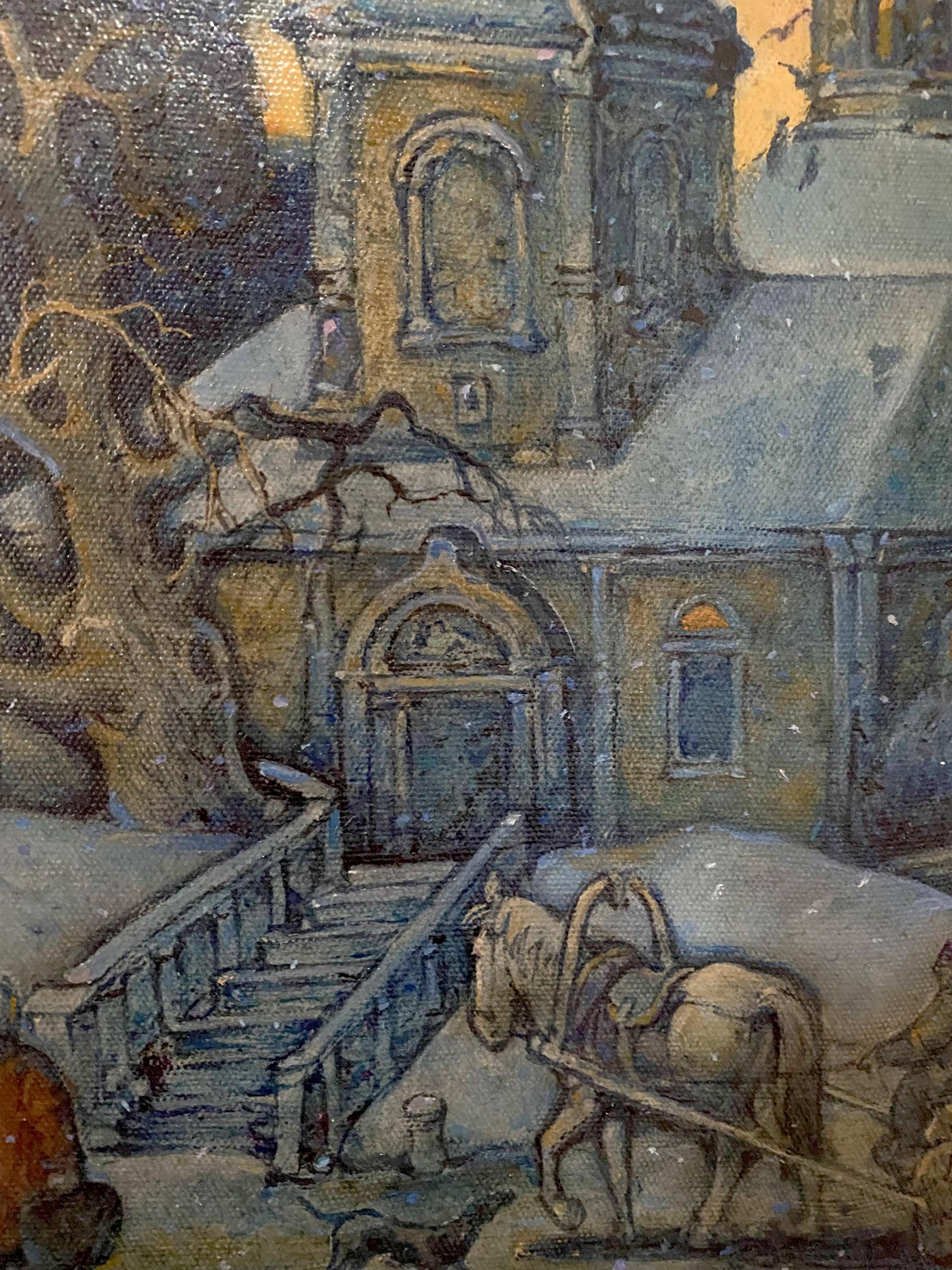 Oil on Canvas: Winter Scene at the Church by Oleg Litvinov