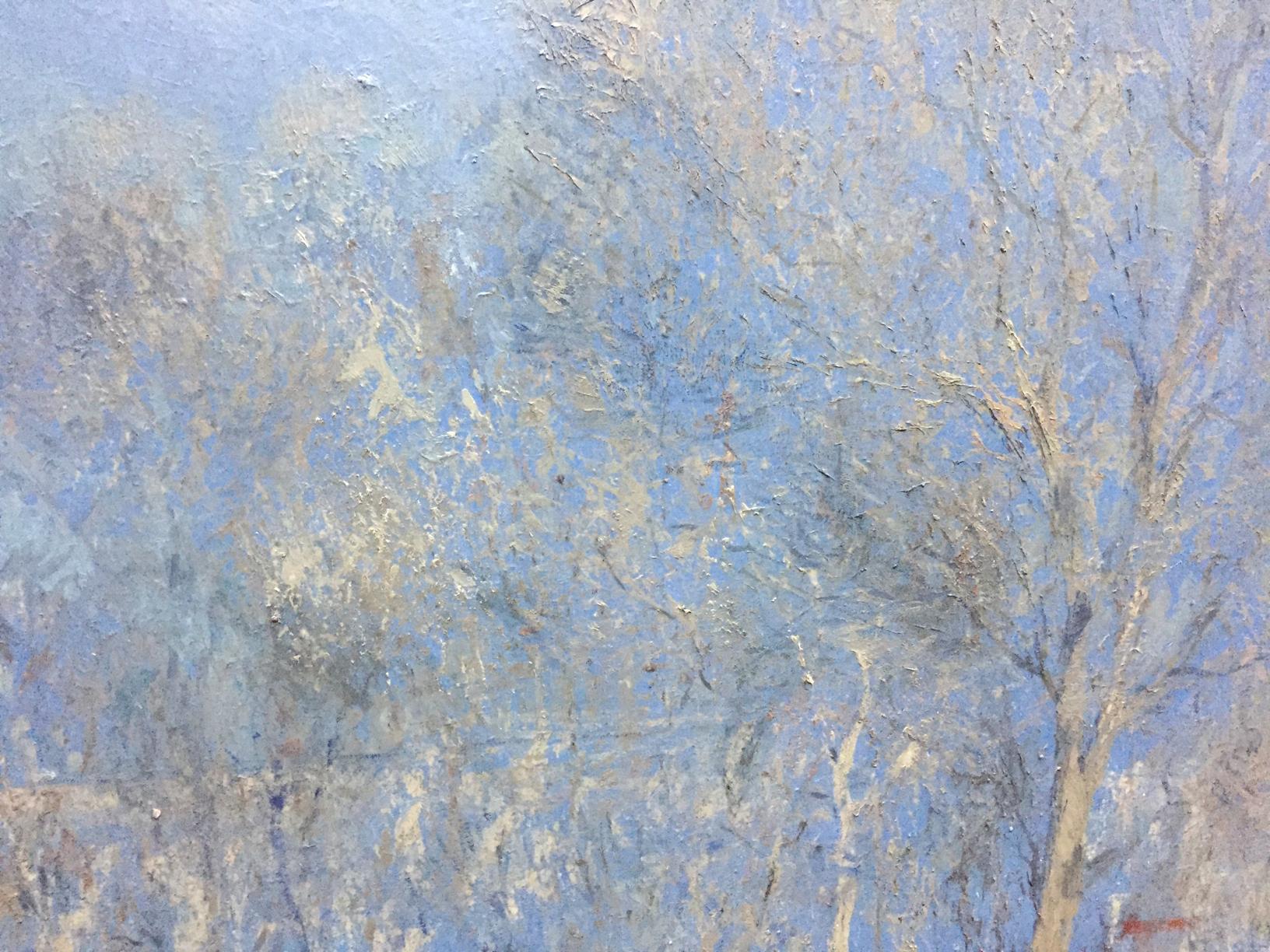 The oil painting by Alexey Fedorovich Vlasov features a blue-hued spring