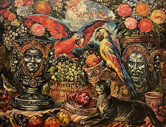 Oil painting Still life with parrots Alexander Arkadievich Litvinov