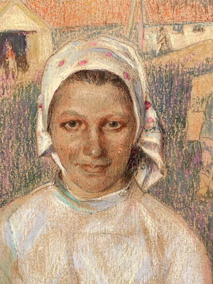 Social realism tempera painting Portrait of a milkmaid Servetnik Stanislav Maryanovich