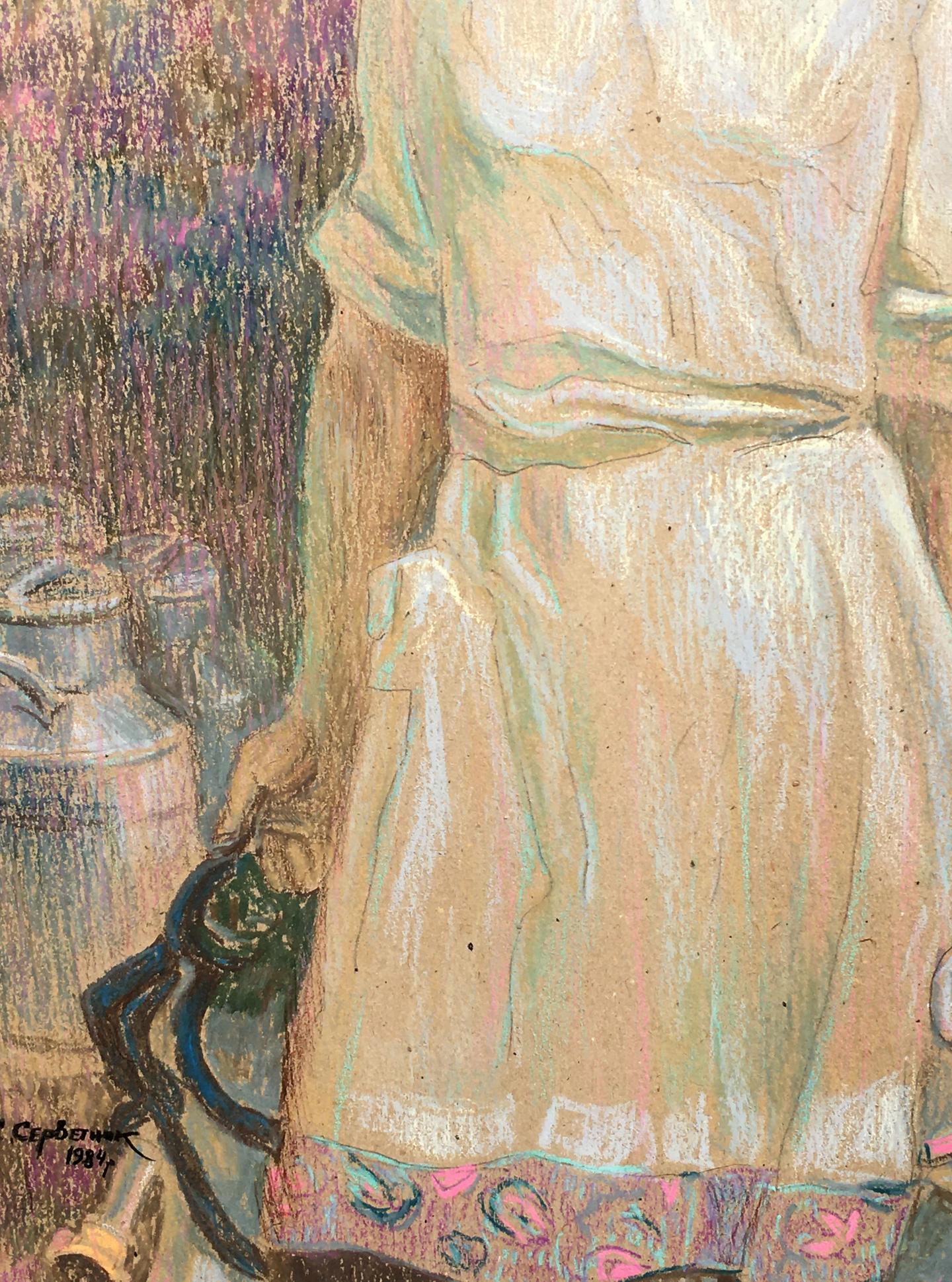 Social realism tempera painting Portrait of a milkmaid Servetnik Stanislav Maryanovich