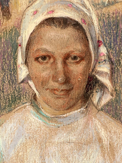 Social realism tempera painting Portrait of a milkmaid Servetnik Stanislav Maryanovich