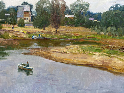 Oil painting River landscape Unknown artist