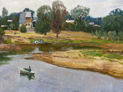 Oil painting River landscape Unknown artist