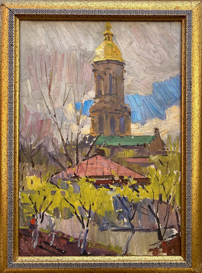 Oil painting Church landscape Belsky Mikhail Gavrilovich