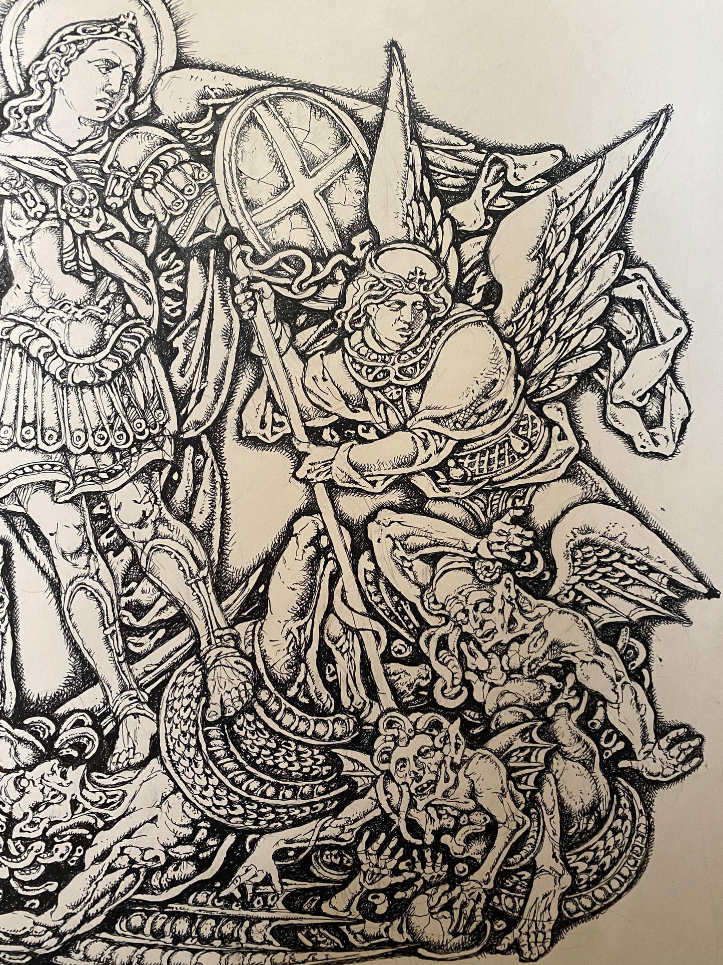 Ink painting Michael the Archangel Litvinov Oleg Arkad'yevich