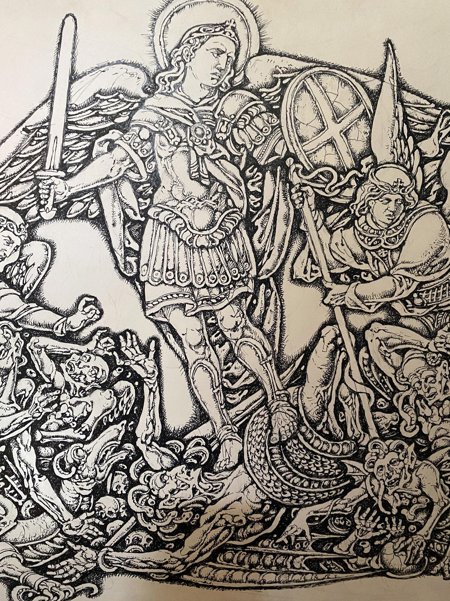 Ink painting Michael the Archangel Litvinov Oleg Arkad'yevich