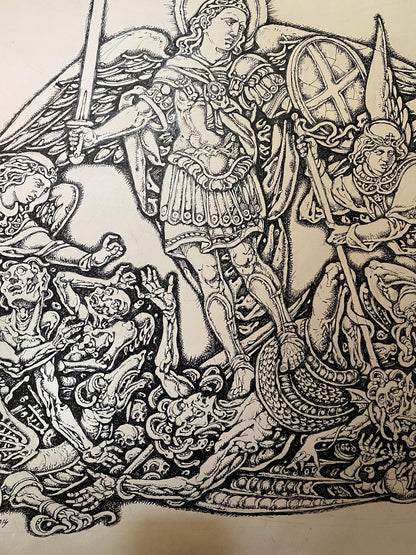 Ink painting Michael the Archangel Litvinov Oleg Arkad'yevich