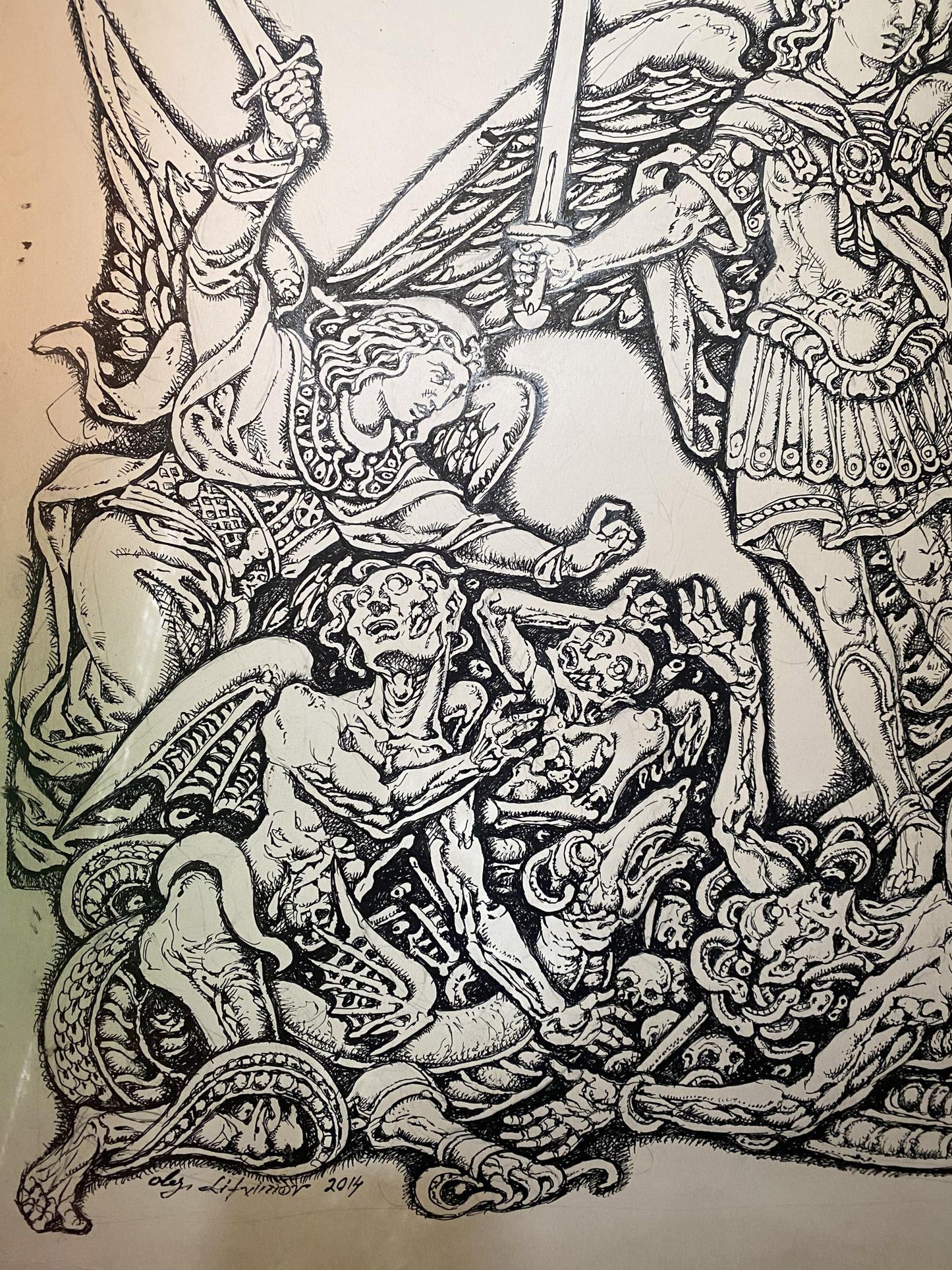 Ink painting Michael the Archangel Litvinov Oleg Arkad'yevich
