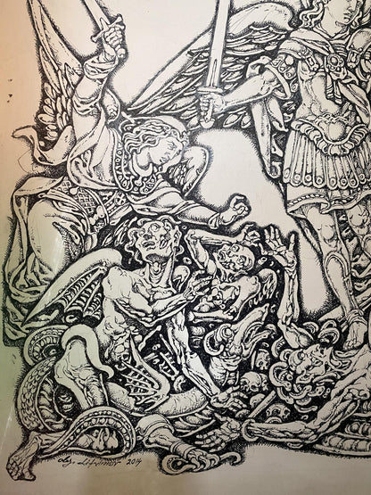 Ink painting Michael the Archangel Litvinov Oleg Arkad'yevich