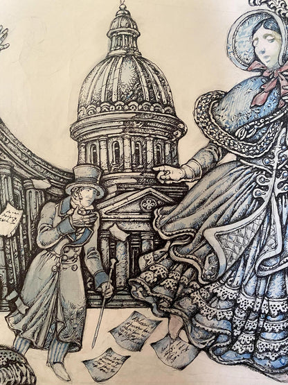 Ink painting Gogol and St. Petersburg Tales Oleg Litvinov
