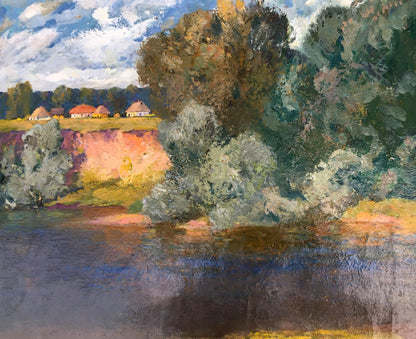 Oil painting Village near the river Alexander Mynka
