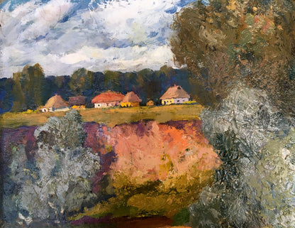 Oil painting Village near the river Alexander Mynka