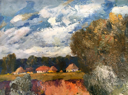 Oil painting Village near the river Alexander Mynka